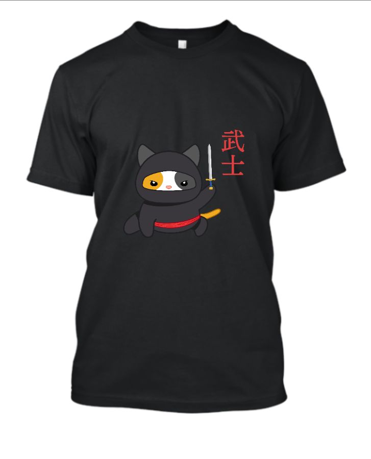  Black and white Red cat  Samurai | half sleeve t-shirt - Front