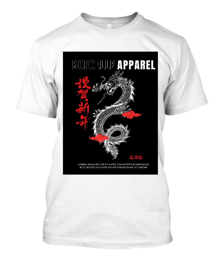 Black Red Handdrawn Illustration Dragon Streetwear T-Shirt - Front