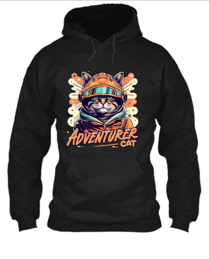 Adventurer cat wearing a helmet typographic art, vector tshirt  - Front