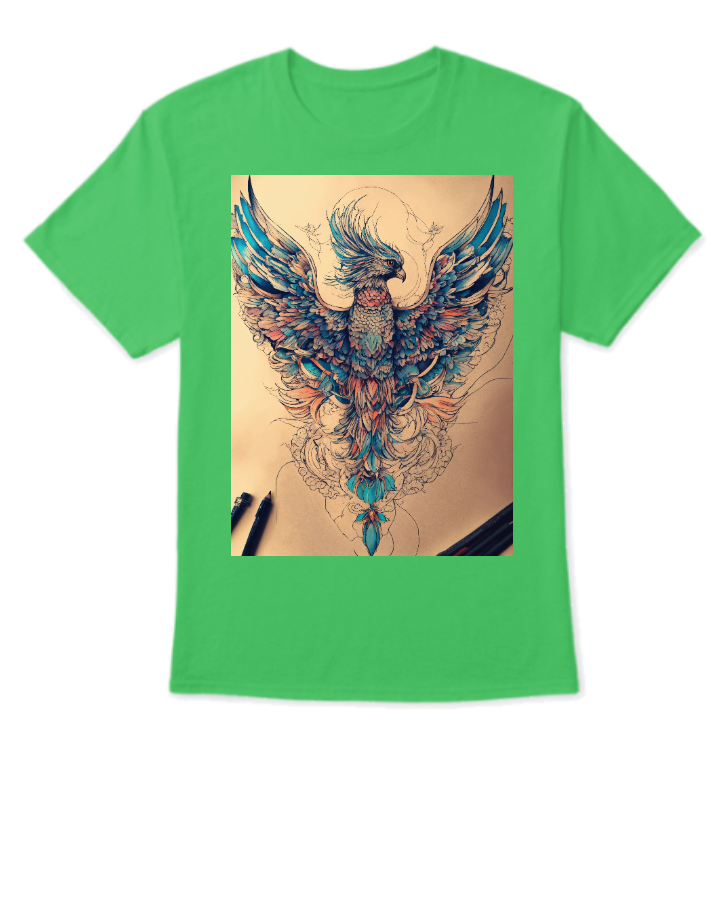 Avian Ink: Futuristic Fine Line Tattoo T-Shirt Designs - Front
