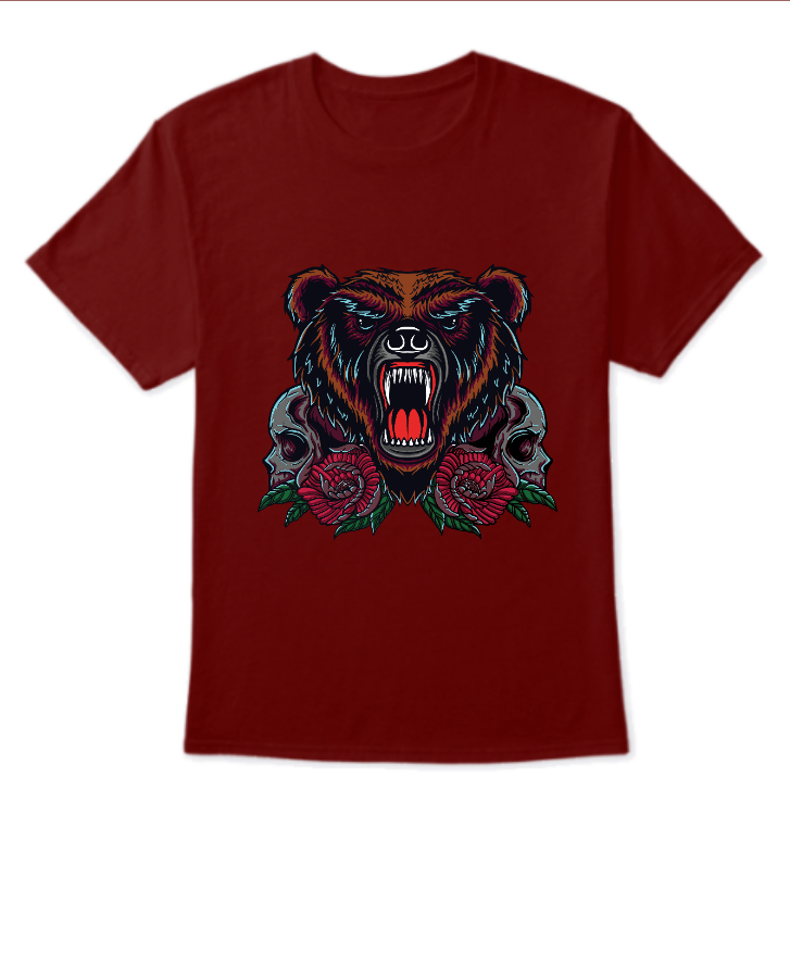 Bear Skull Printed T-Shirt Round Neck Half Sleeves Comfortable Fit And Quality Print for Men and Women - Front