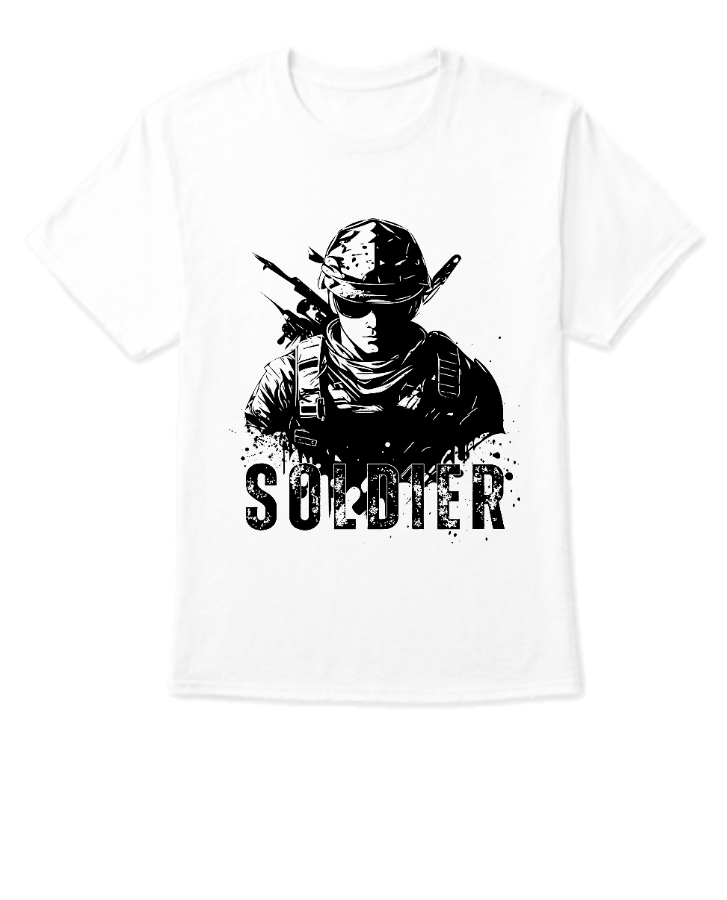 Black Gray and White Simple Minimalist Soldier T-Shirt  - Front
