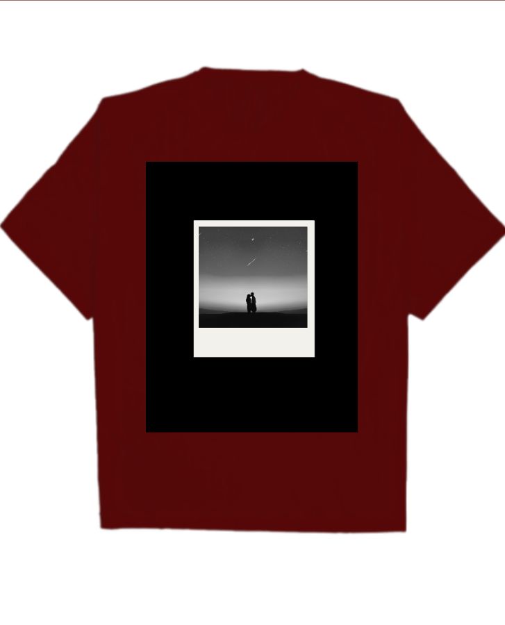 Black White Simple Minimalist Custom Polaroid Couple Oversized T-Shirt - Front