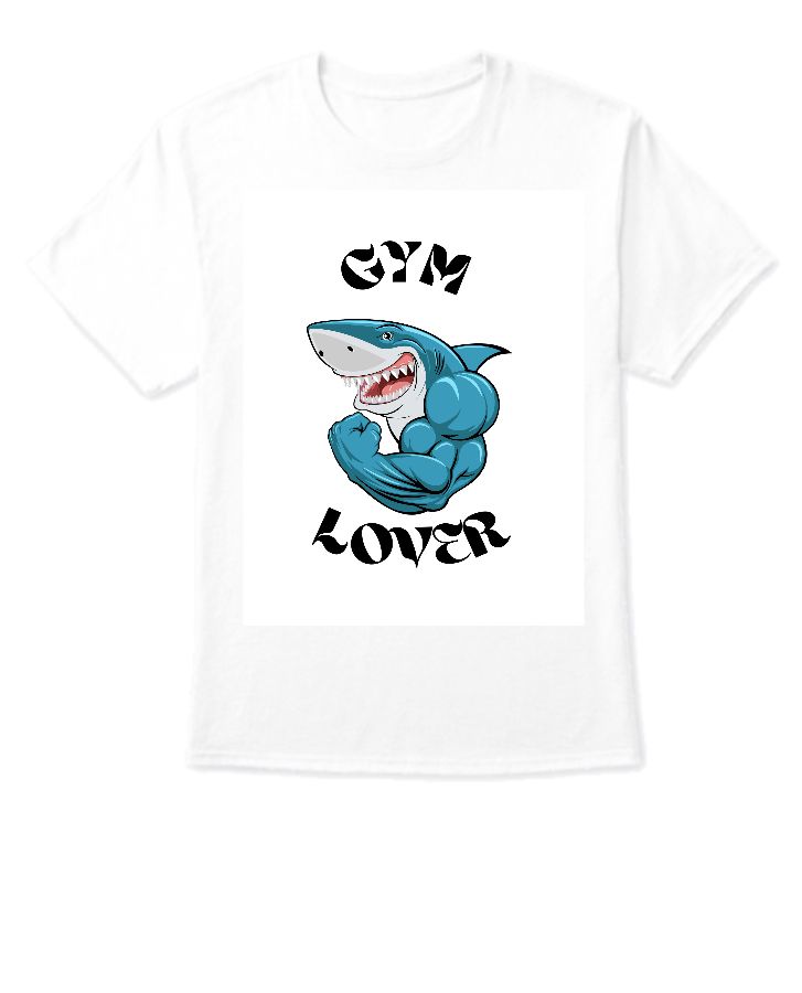 Blue Illustrated Shark Gym Lover White T-Shirt - Front
