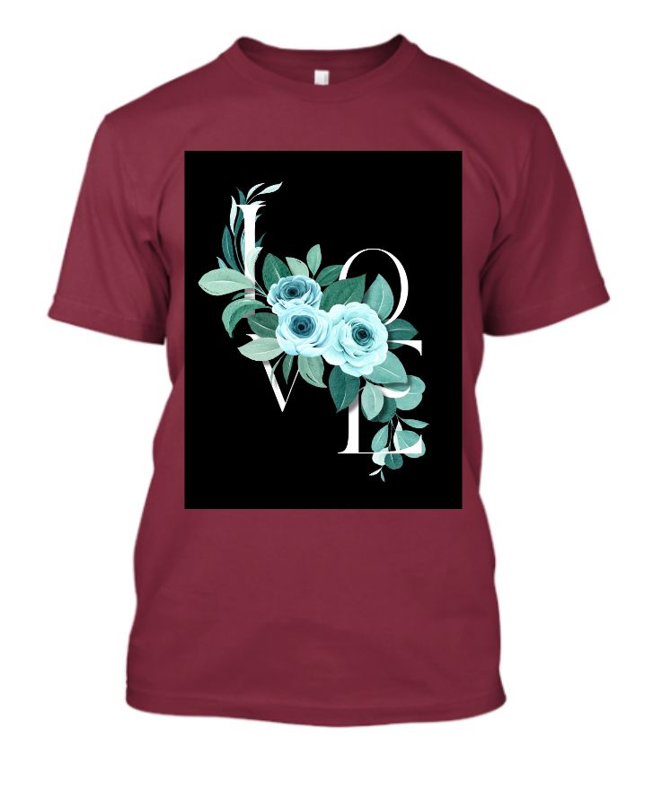 Blue Watercolor Floral on Love letter T-shirt - Front