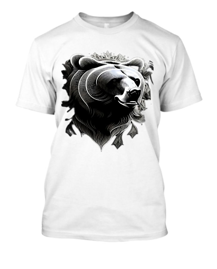 Brown bear dark muzzle black and white t-shirt russian ornam - Front