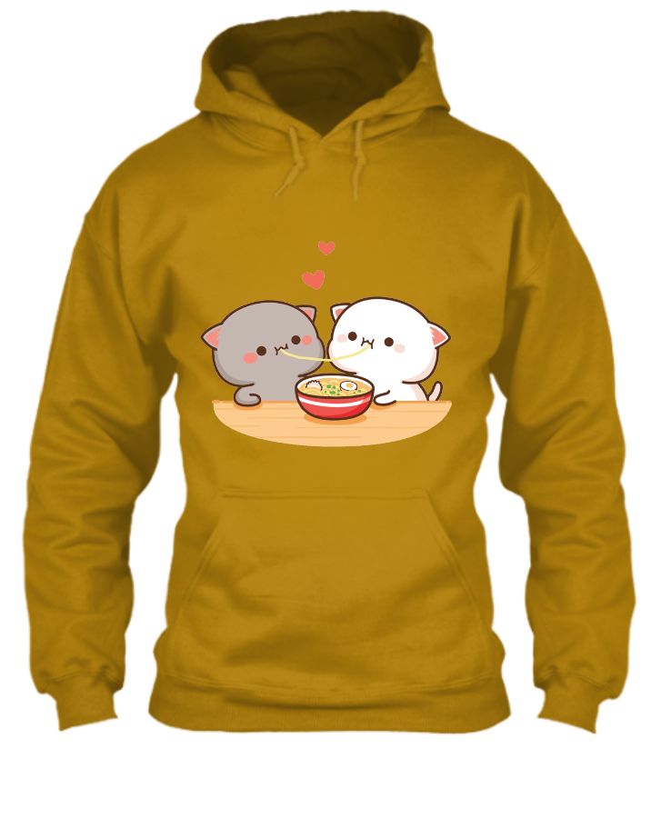 Bubu and Dudu Bears Eating Couples Hoodie - Mustard  - Front