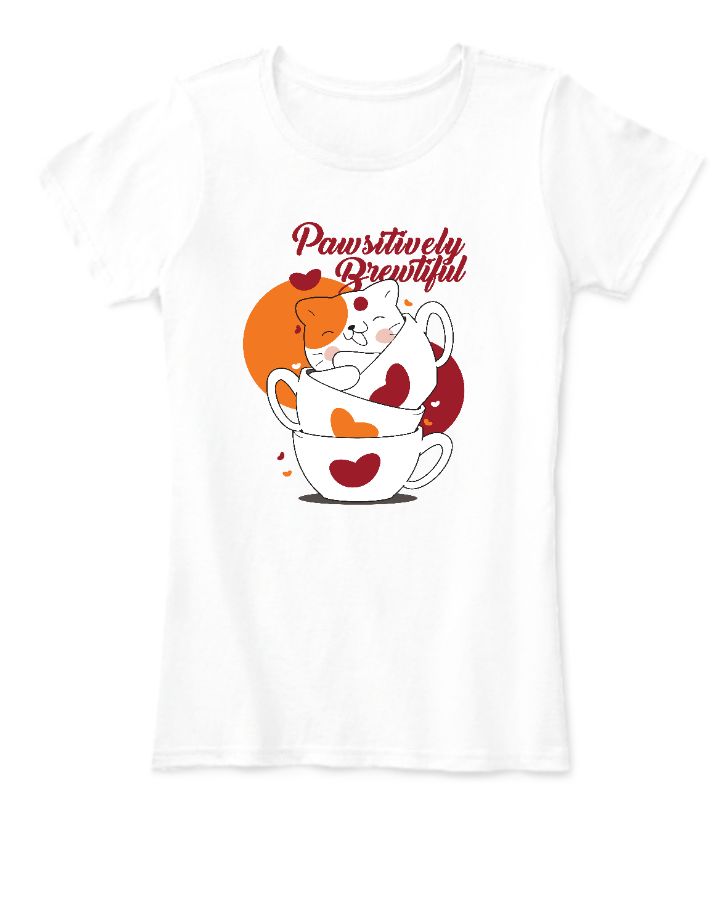 Cat & Cup Cute Designer Tshirt - Front