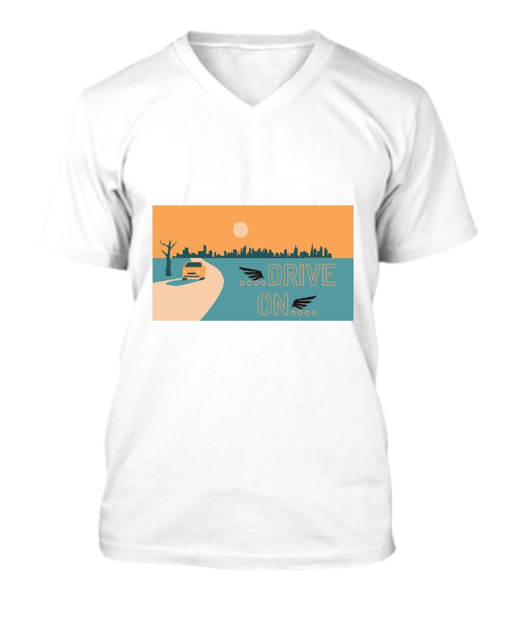 DRIVE ON | PRINTED V-NECK TEE| HALF SLEEVE |PRINTED TEE - Front