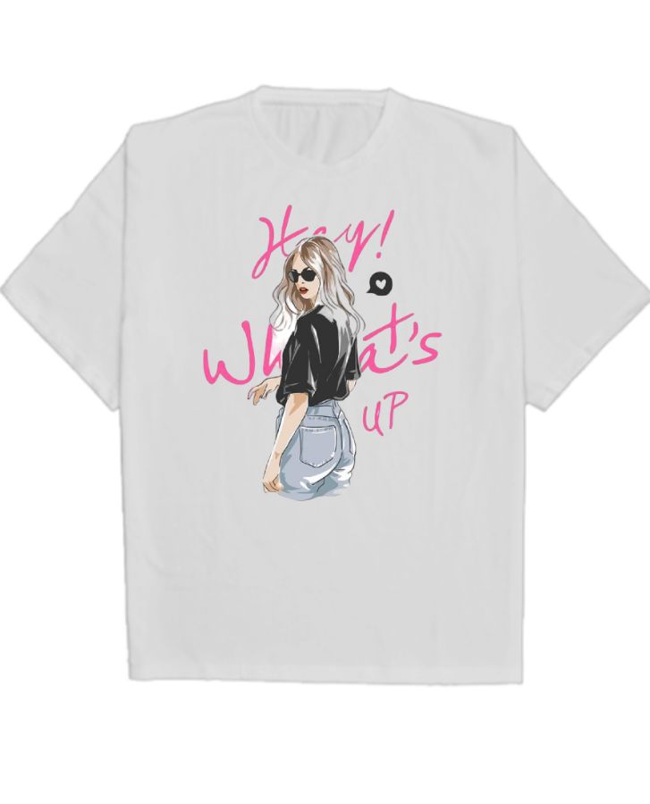 Hey What's Up Design Oversized T-Shirts - Front