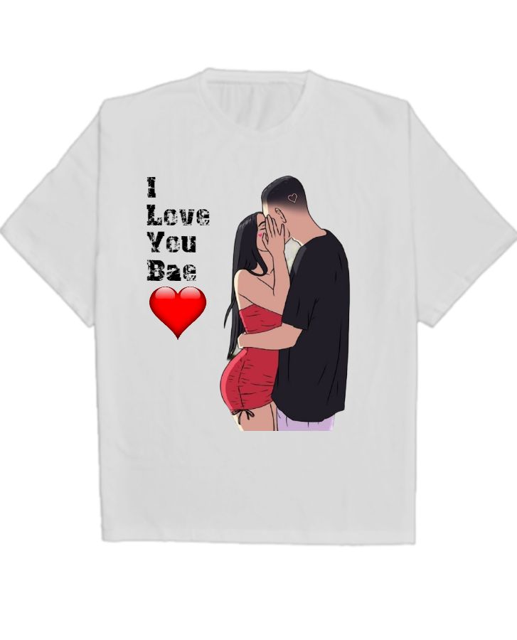 I Love You Bae Design Oversized T-Shirt  - Front