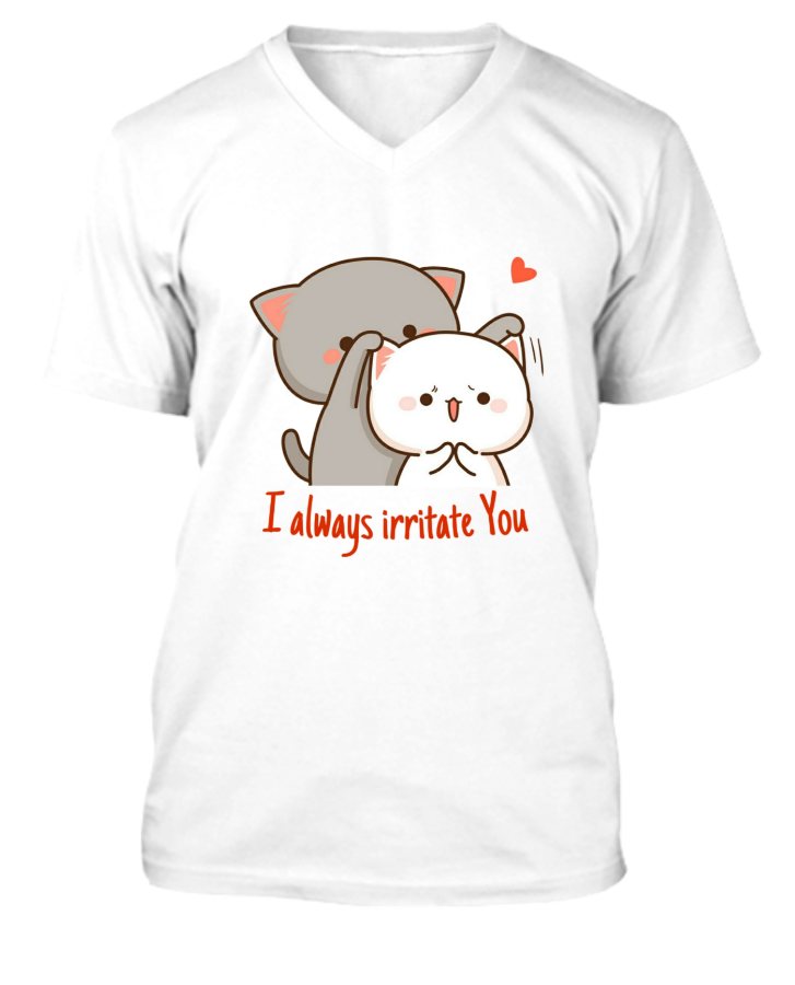 I always Irritate You Peach and Goma | V Neck T-shirts With 6 Colour Varients. - Front