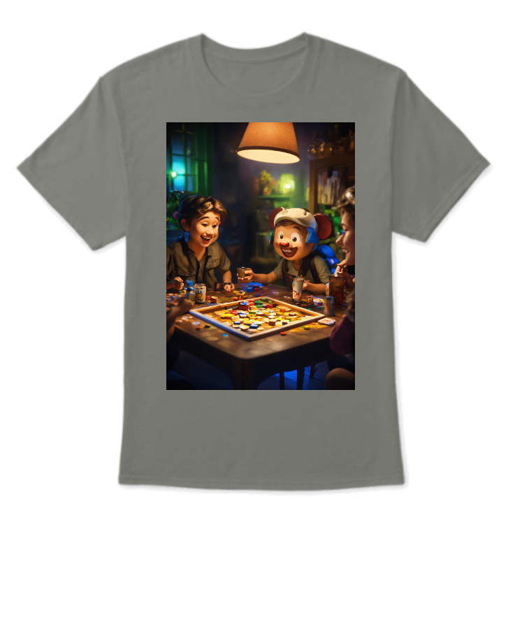 Nighttime Game Night: Cartoon Friends T-Shirt Collection - Front