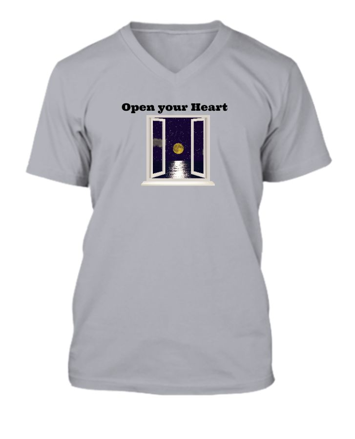 Open Your Heart Half Sleeve V Neck T shirt - Front
