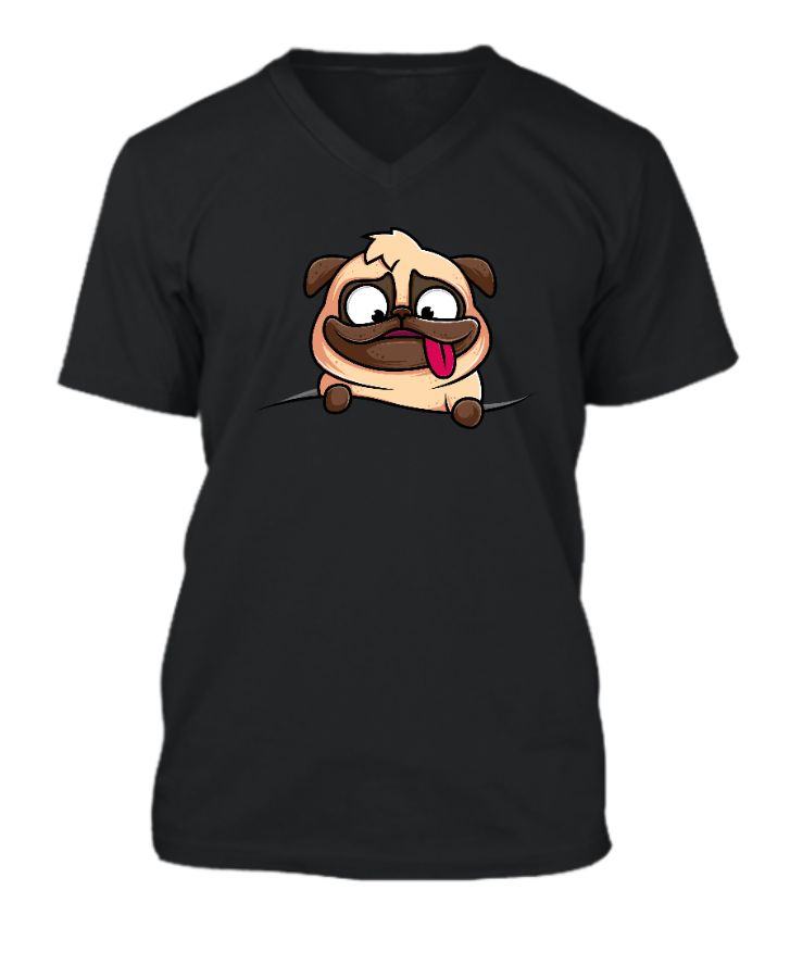 Pug V-Neck T - shirt - Front