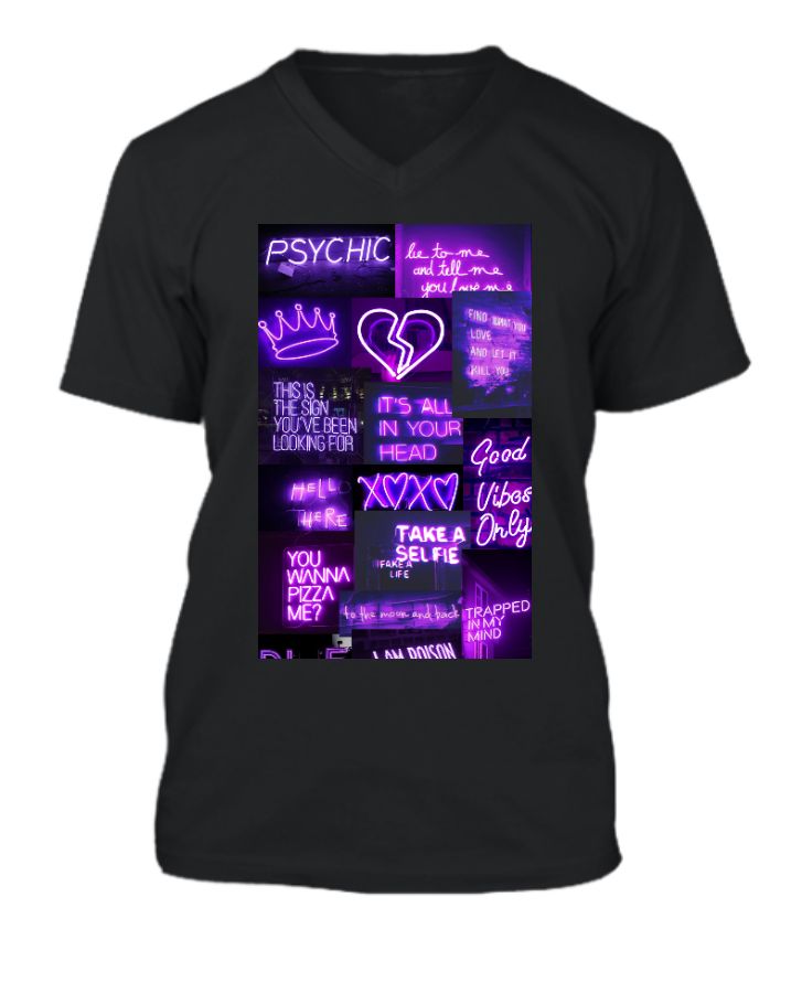 Purple aesthetic V neck tee - Front