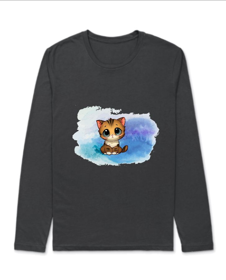 Purrfectly Chic: Kitty Haven Full Sleeve White Tee - Front