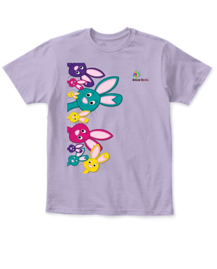 Rabits faces designed kids half sleeve teashirt  - Front