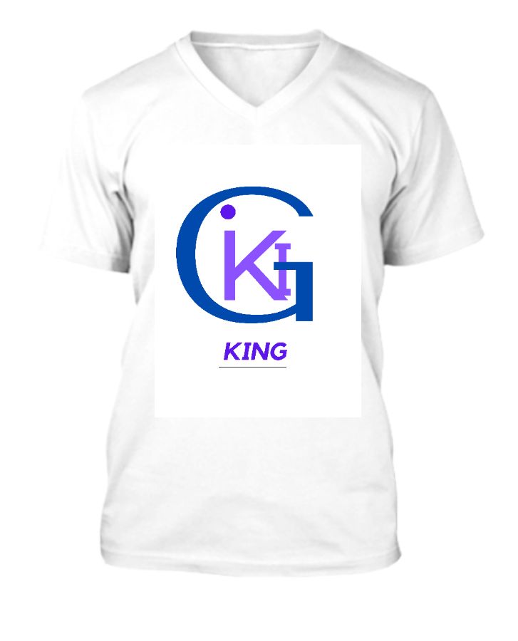 Regal White V-Neck Tee: Majestic King Logo - Front