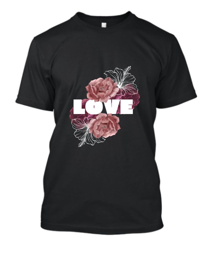 Retro Black Urban Floral Love Typography T-shirt - Front