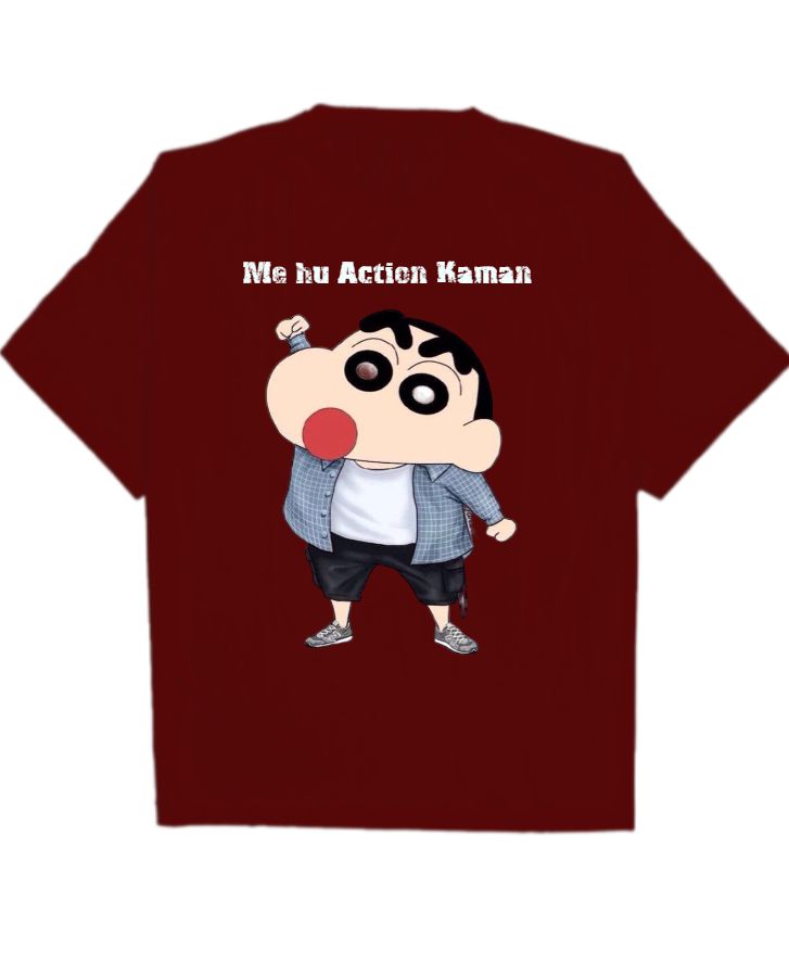 Shinchan Action Kamen Design Oversized T-Shirt  - Front