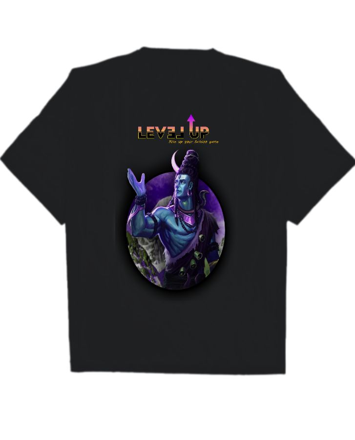 Shiva's Mighty Presence: Oversized Tee for the Devotee - Front
