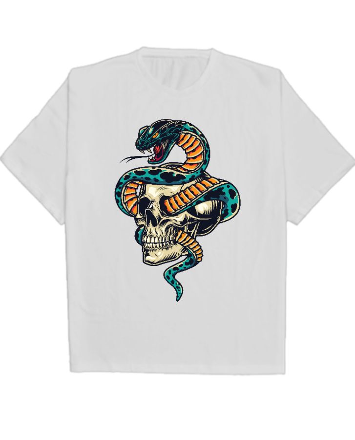 Snake Tattoo Half Sleeve Oversized T-Shirt - Front