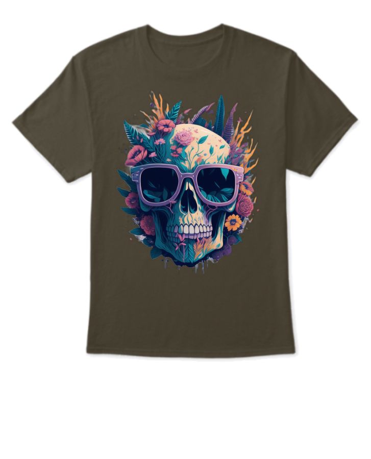 Sweet Skull Flower Half Sleeve Oversized T-shirt for men and women, Round Neck Longline Drop Shoulder, Colorful Printed T-Shirt. - Front