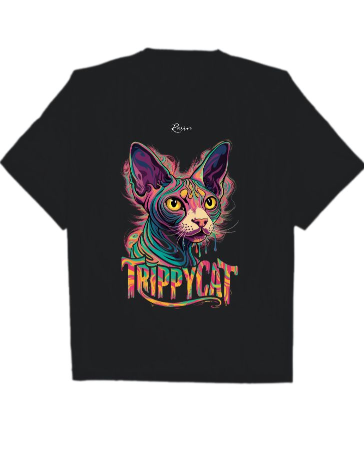 Trippy cat- Ravvn cool premium oversized Tshirt  - Front