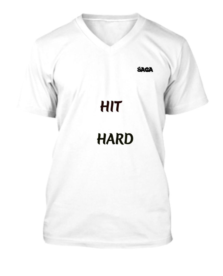 V-Neck Tee HIT HARD quote  - Front