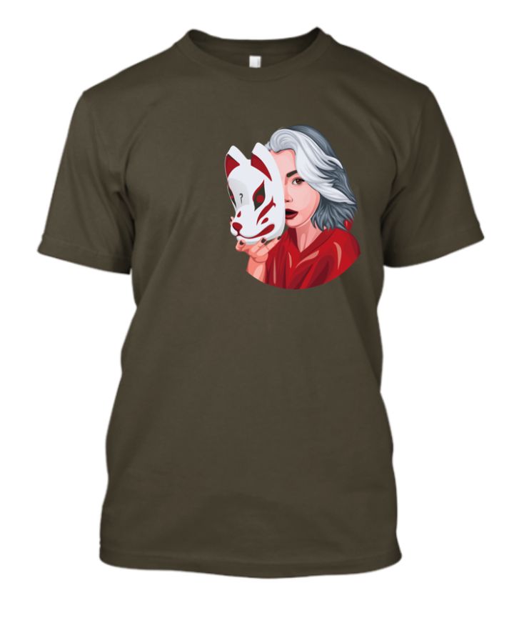 V neck half selve kit sune T-shirt anime print  - Front