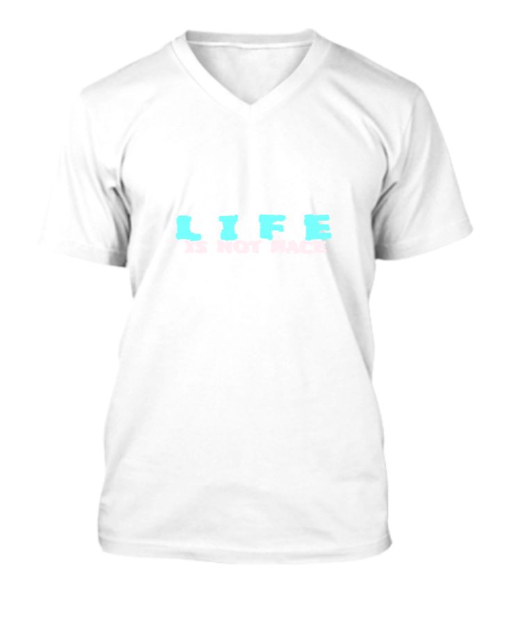 V-necked Half-Sleeves Blue t-shirt  - Front