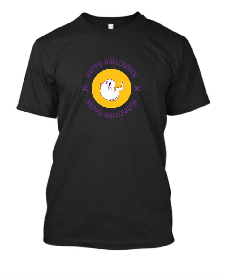 Violet and Yellow Scary Ghost Illustration Happy Halloween Circle Sticker - Front
