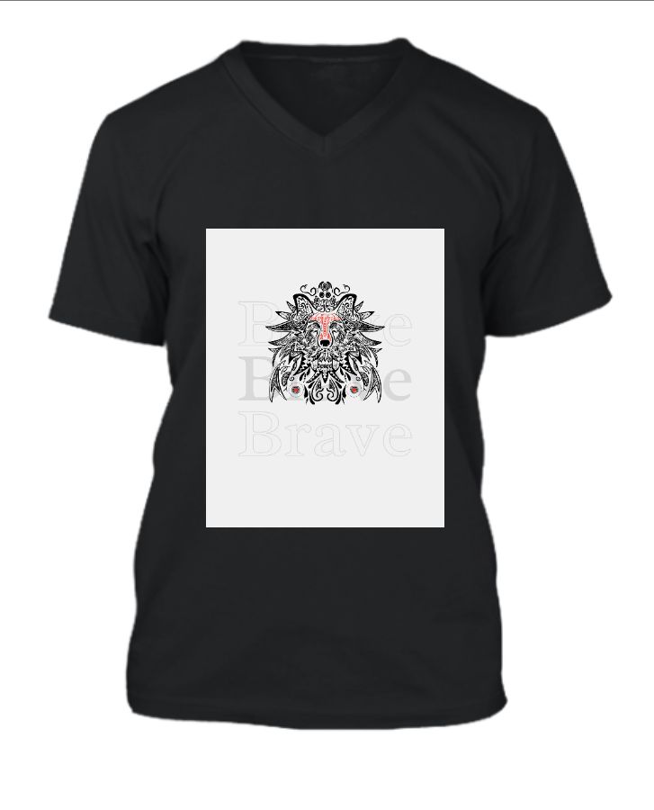 White V-Neck T-Shirt with Brave Print: A Stylish and Empowering Choice - Front