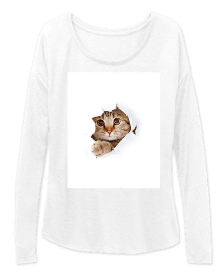 White cutest cat full sleve tee for women - Front