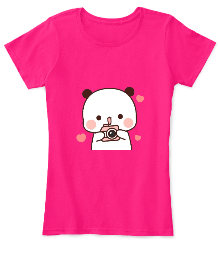 Women Panda holding camera half sleeve t shirt   - Front