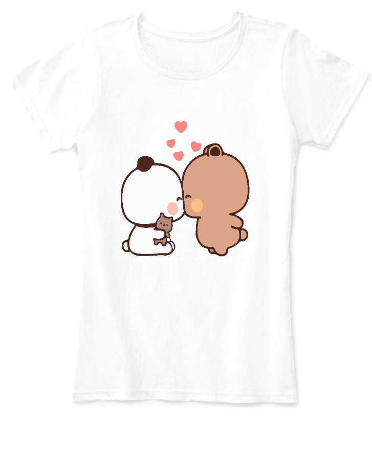 Women T-Shirt Bear Panda Kissing - Front