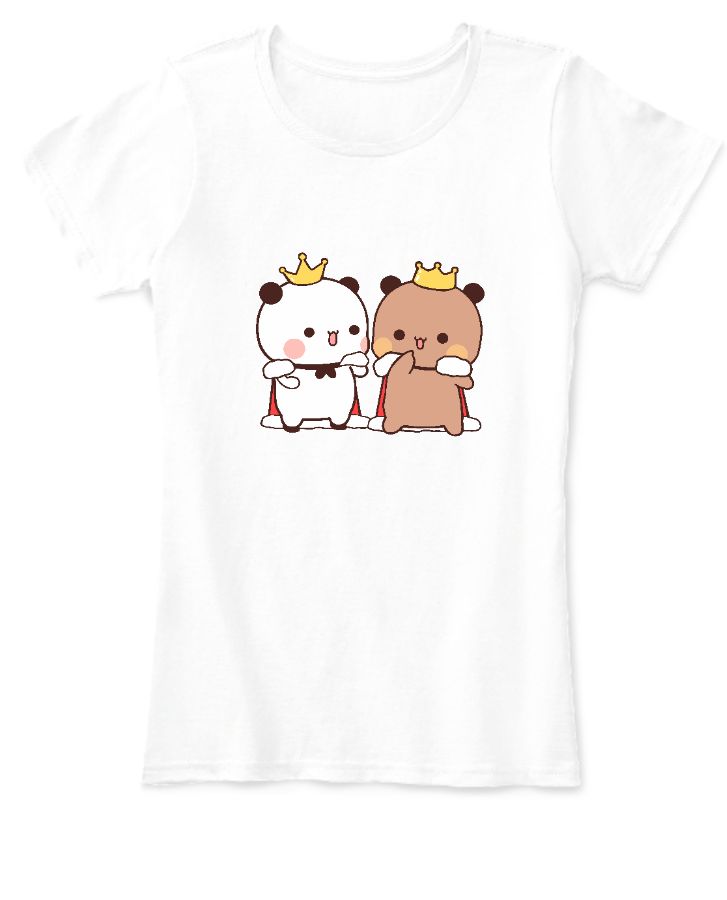 Women T-Shirt Bear and Panda wearing cape and crown - Front