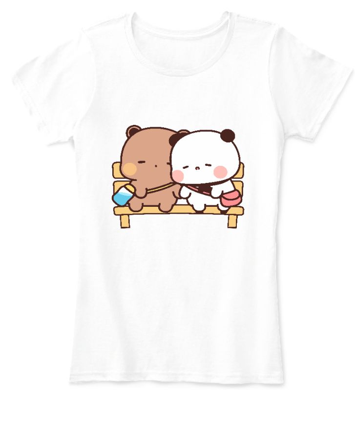 Women T-Shirt bear and panda sitting together - Front