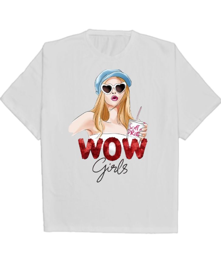 Wow Girls Design Oversized T-Shirt - Front