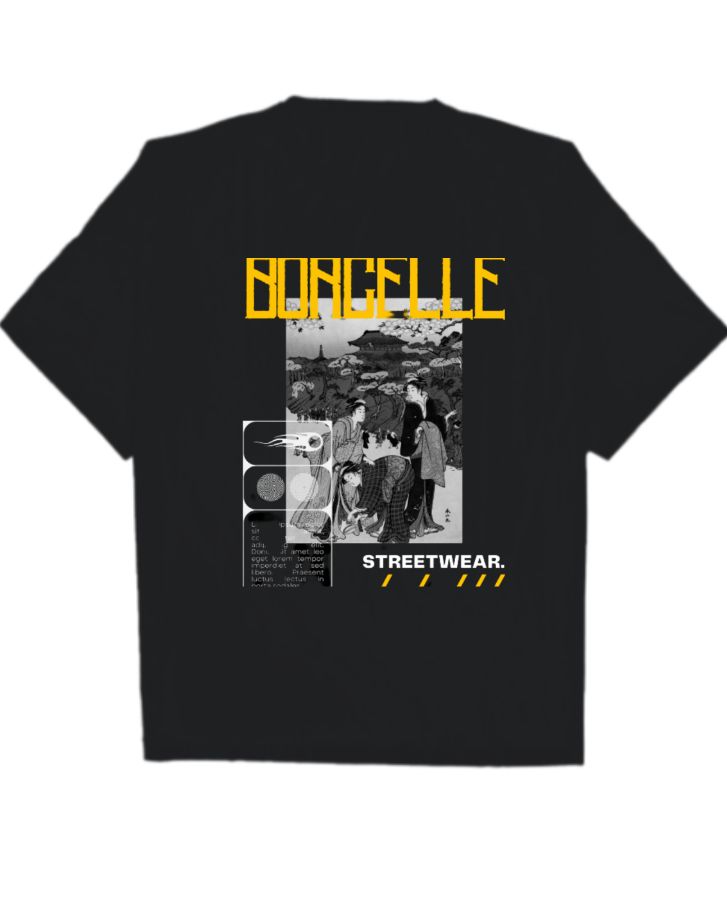 Yellow and White Modern Streetwear Black Over-sized T-Shirt - Front