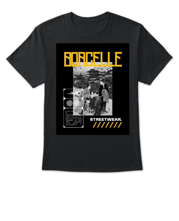 Yellow and White Modern Streetwear Black T-Shirt - Front