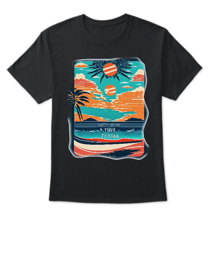 a retro type beach designed t-shirt - Front