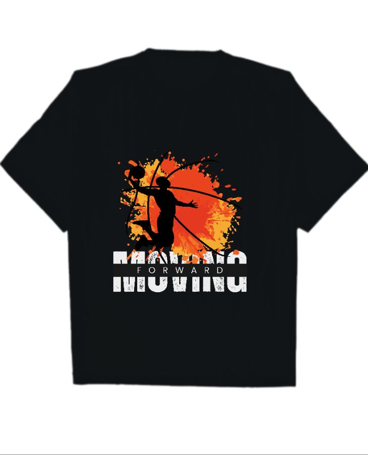 basketball design oversized t-shirt | half sleeve black color  - Front
