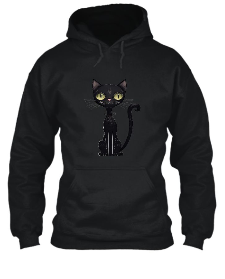 black hoodie with blacj cat - Front