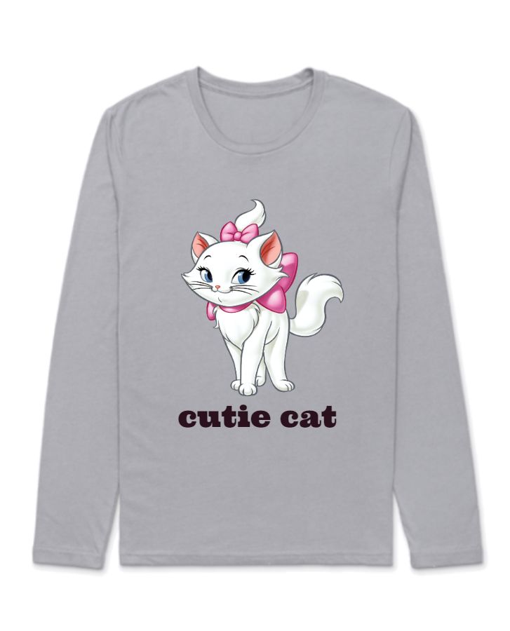 cutie cat Half Sleeve Printed Oversized T-Shirts - Front
