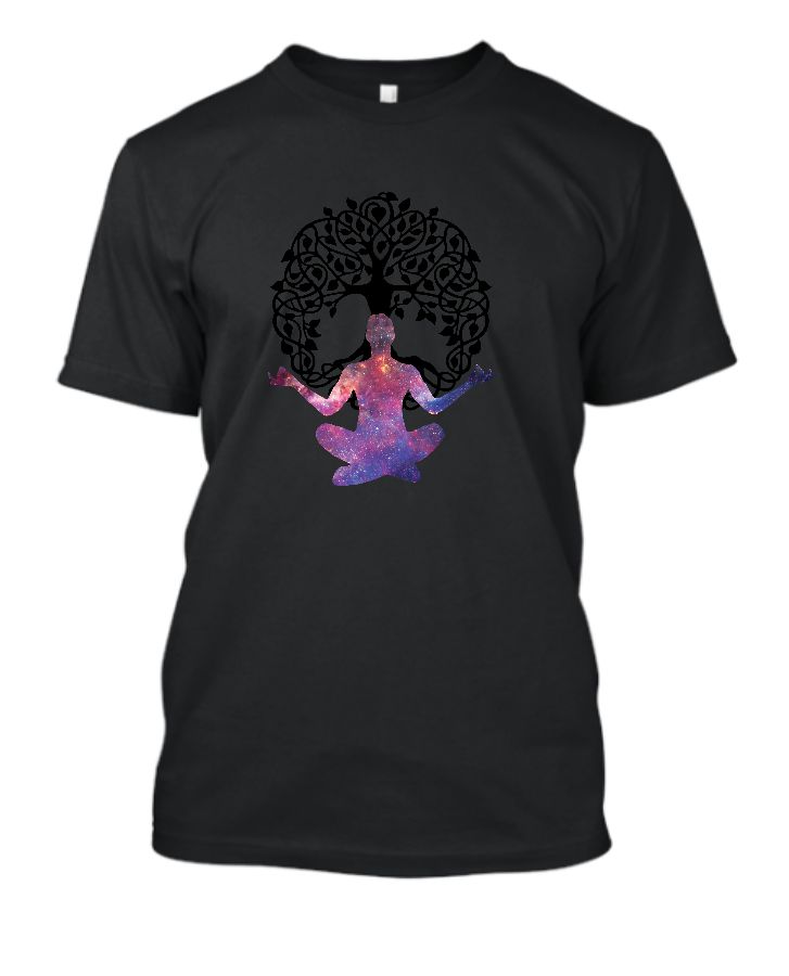 meditative position with a tree half sleeve t shirt  - Front