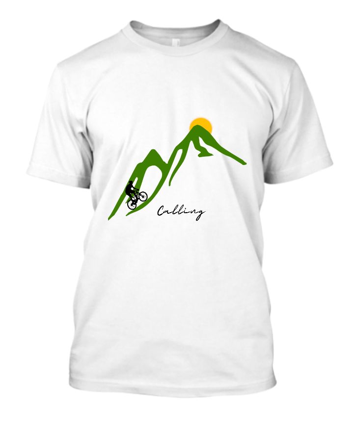 men women mountian calling cycle adventure trek sunrise sunset comfort tshirt - Front