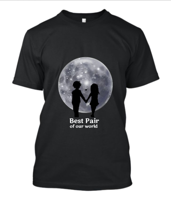 moon with couple t-shirt | half hand t-shirt | couple design - Front