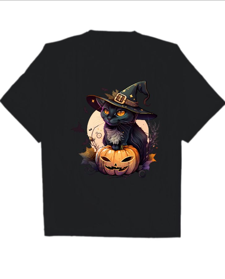 oversized t-shirt hallowing cat - Front